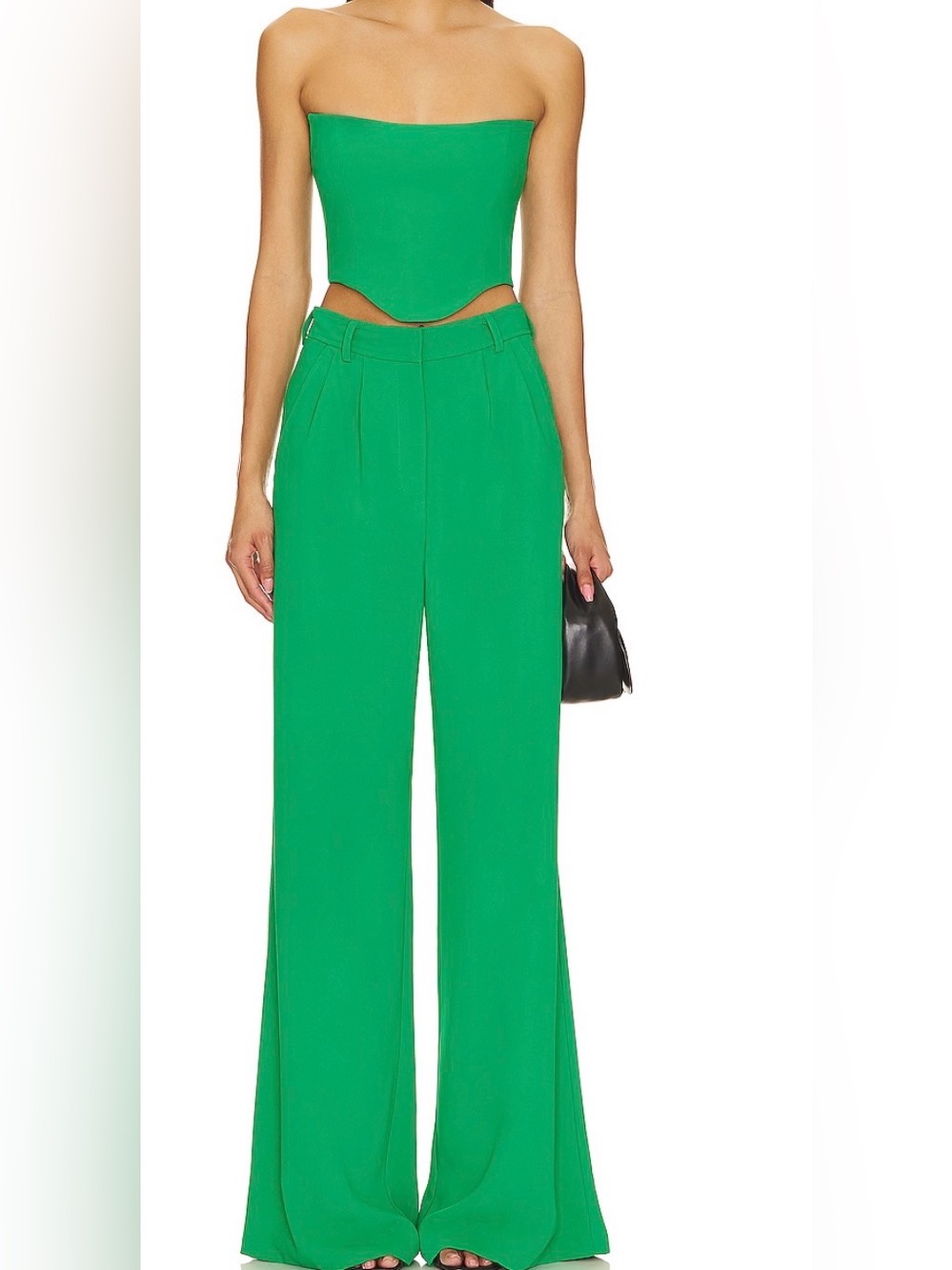 SET! Amanda Uprichard Emerald Green High-Rise Wide Leg Pants and top. SET